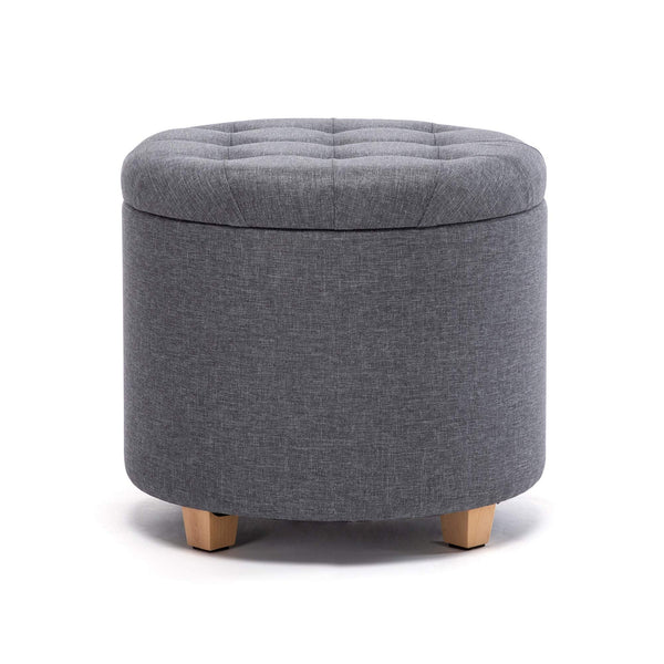 HNNHOME 45cm Round Linen Padded Seat Ottoman Storage Stool Box, Footstool Pouffes Chair with Lids (Lava)