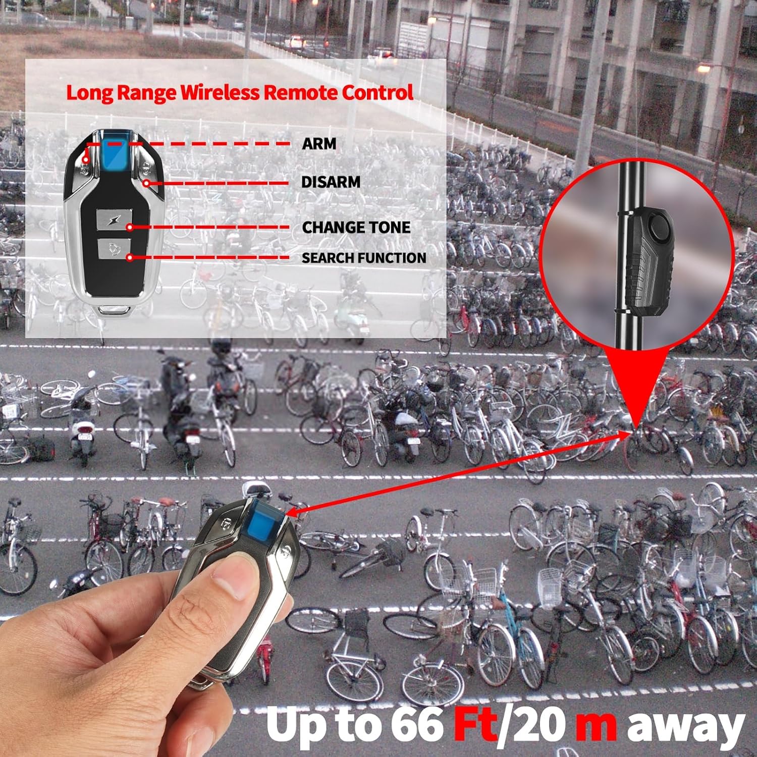 113dB Anti Theft Bike Alarm with Remote, Wireless Security Vibration Bike Alarms for Electric Motorcycle, Motorcycle E-Bike Accessories, Waterproof Car Alarm System with Motion Sensor