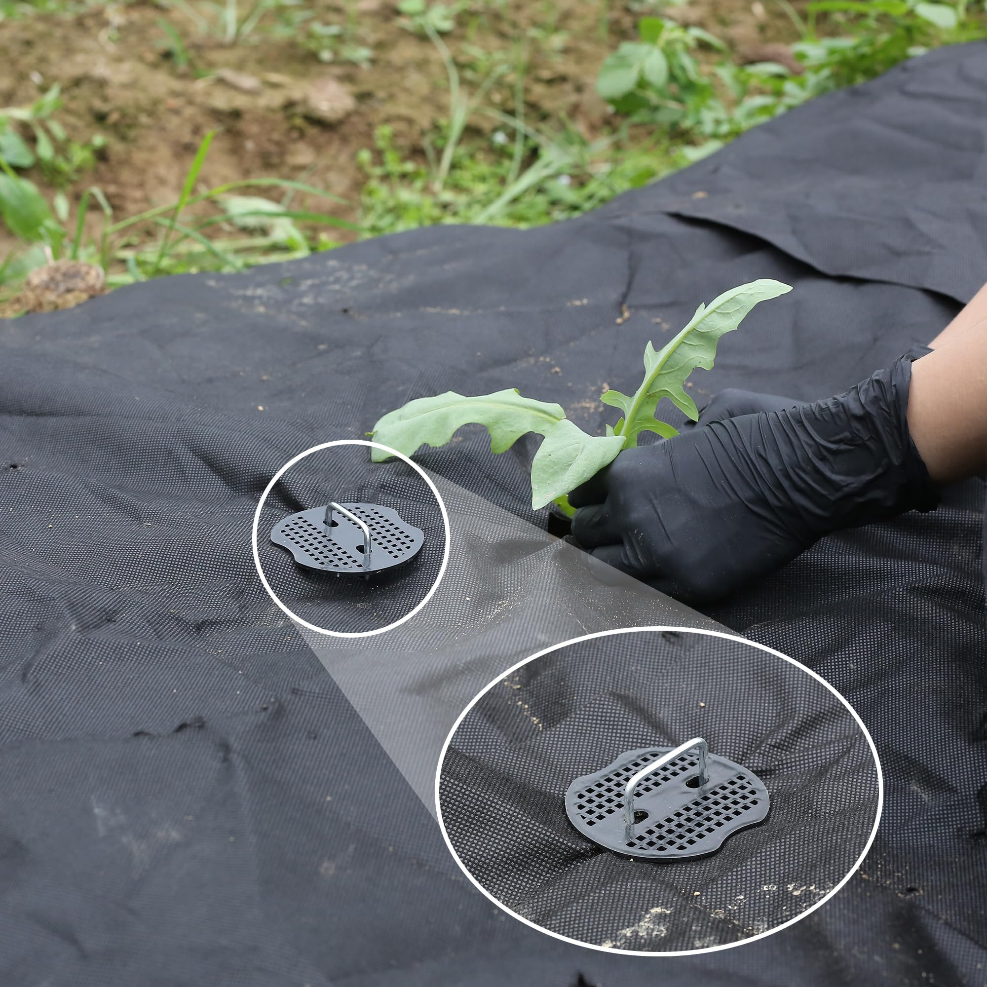 Graxury 200Packs 6 Inch Heavy Duty 11 Gauge Garden Pins Stakes with 200Packs Gasket - Galvanized Steel Staples Pegs for Securing Anchoring Weed Fabric