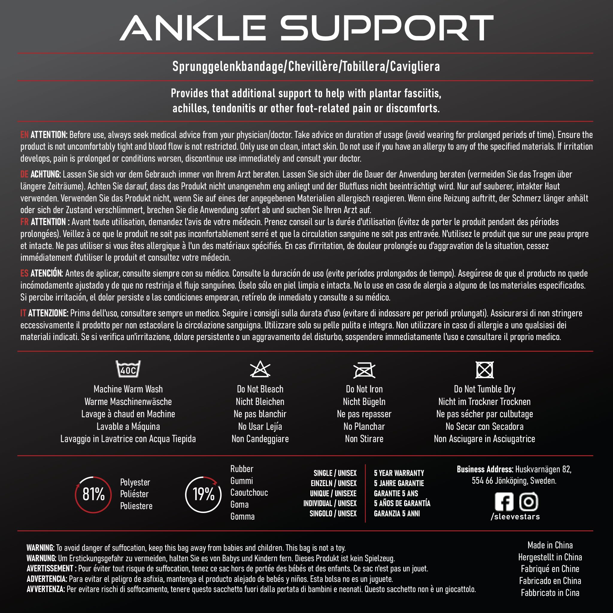 Sleeve Stars Ankle Brace for Sprained Ankle, Plantar Fasciitis Relief Ankle Support for Women & Men, Ankle Compression Sleeve w/Strap, Achilles Tendonitis Brace, Foot Brace Wrap (Single/Hot Pink)