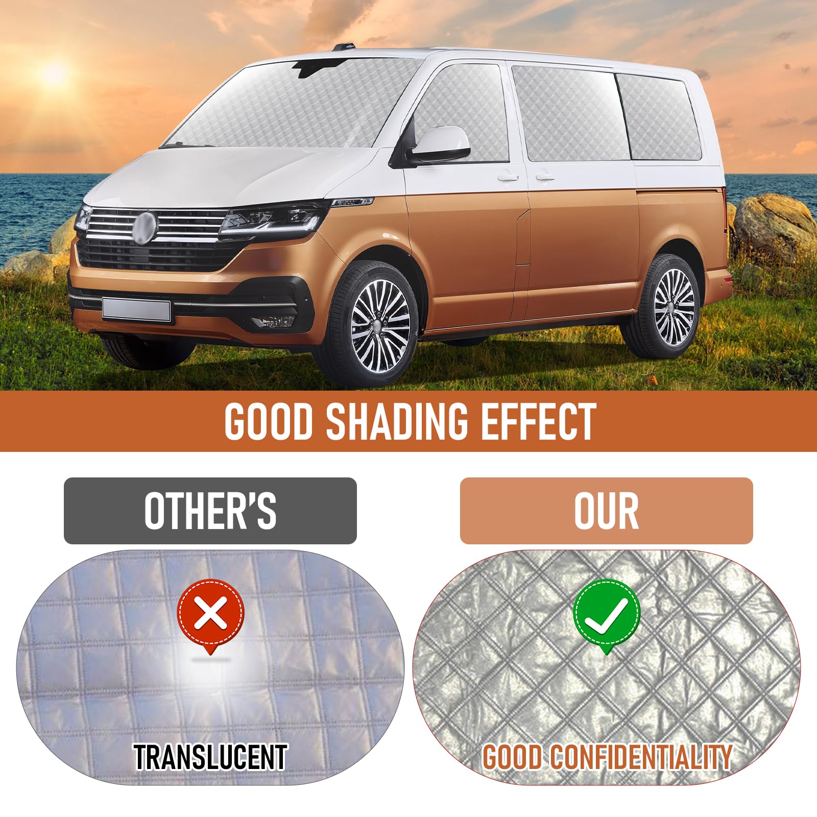 MaxAwe 8Pcs Internal Thermal Blind Set Fits for VW T5/T6 LWB, Luxury Sunshade Wrap Cover Kit, Window Front Screen Cover, Summer Uv Sun Blind & Winter Insulation Cover for VW Campervans & Motorhome