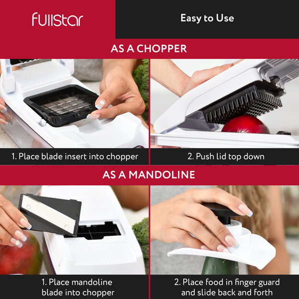 Vegetable Chopper Vegetable Cutter Mandoline Vegetable Slicer - Veggie Onion Salad Food Chopper Manual - Potato Chipper - Veg Chopper and Dicer - Kitchen Tools & Gadgets (6-in-1 Compact White)