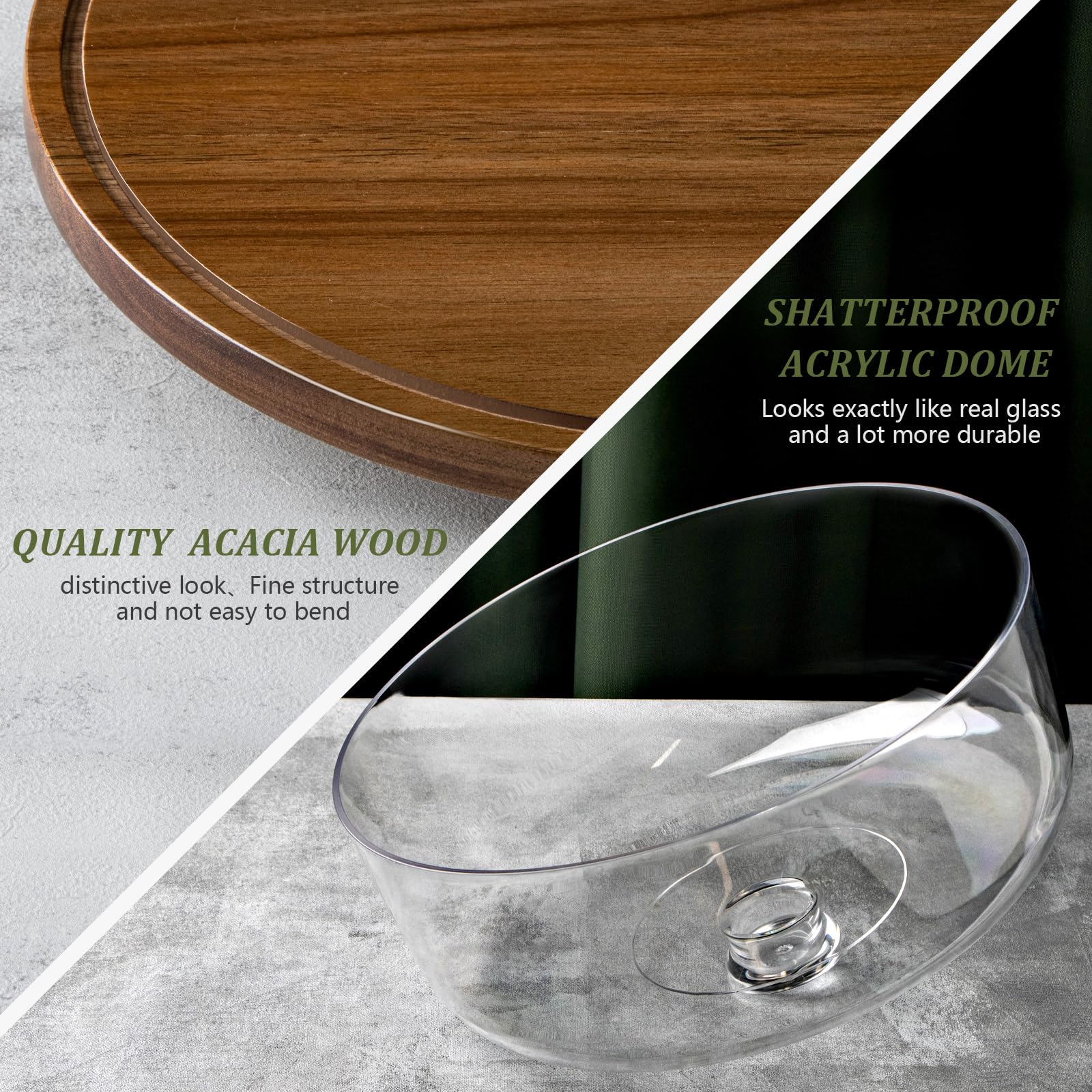 ANBOXIT Cake Stand with Dome Lid, Acacia Wood Rotating Cake Plate with Cover, Wooden Cake Display Stand with Acrylic Dome ( Rotatable )