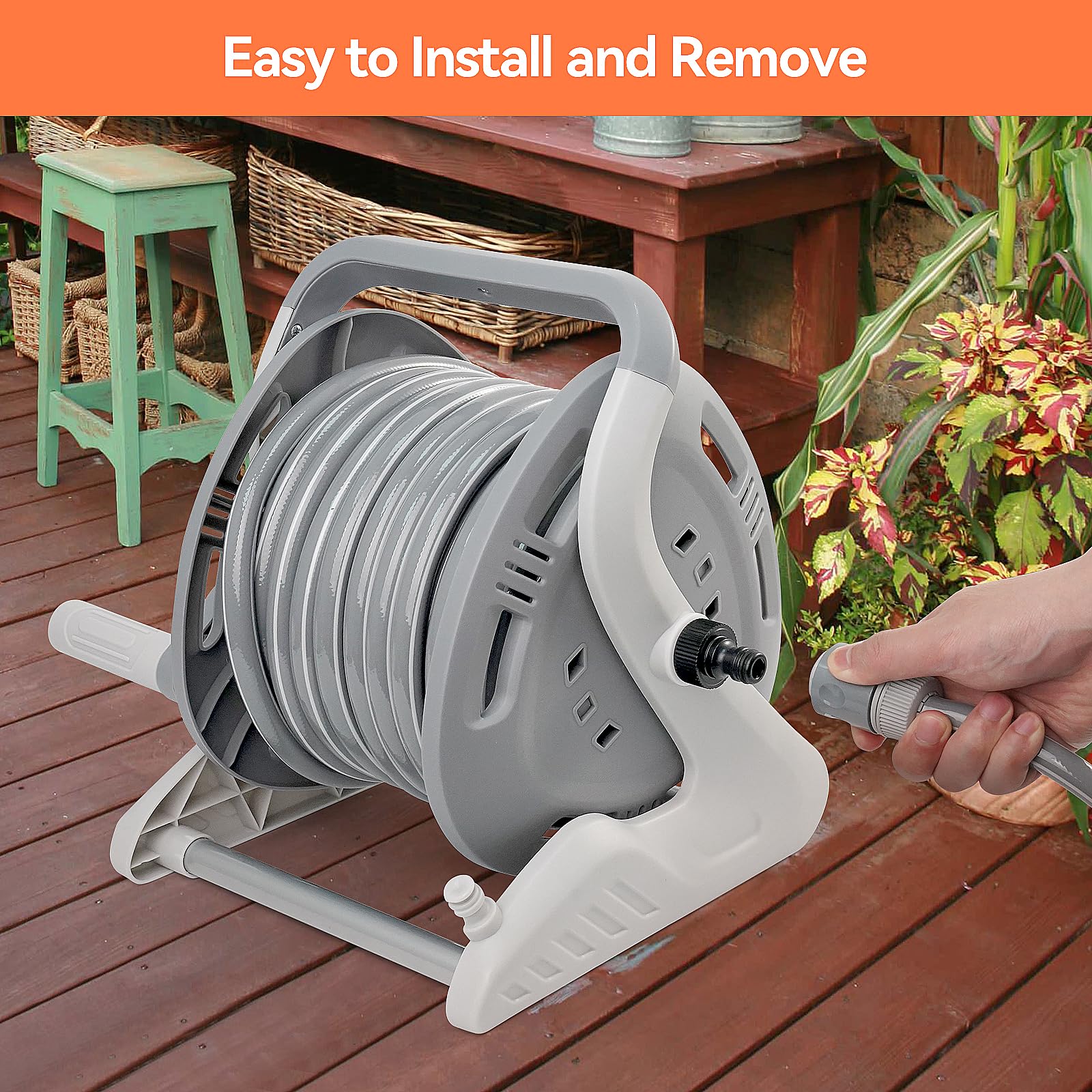 FLORA GUARD Garden Wall Mounted Hose Reel 20+2m, Heavy Duty Hose Reel Wall Mount, 9 Pattern Nozzle, Supplied with Nozzle, Fittings and Fixings