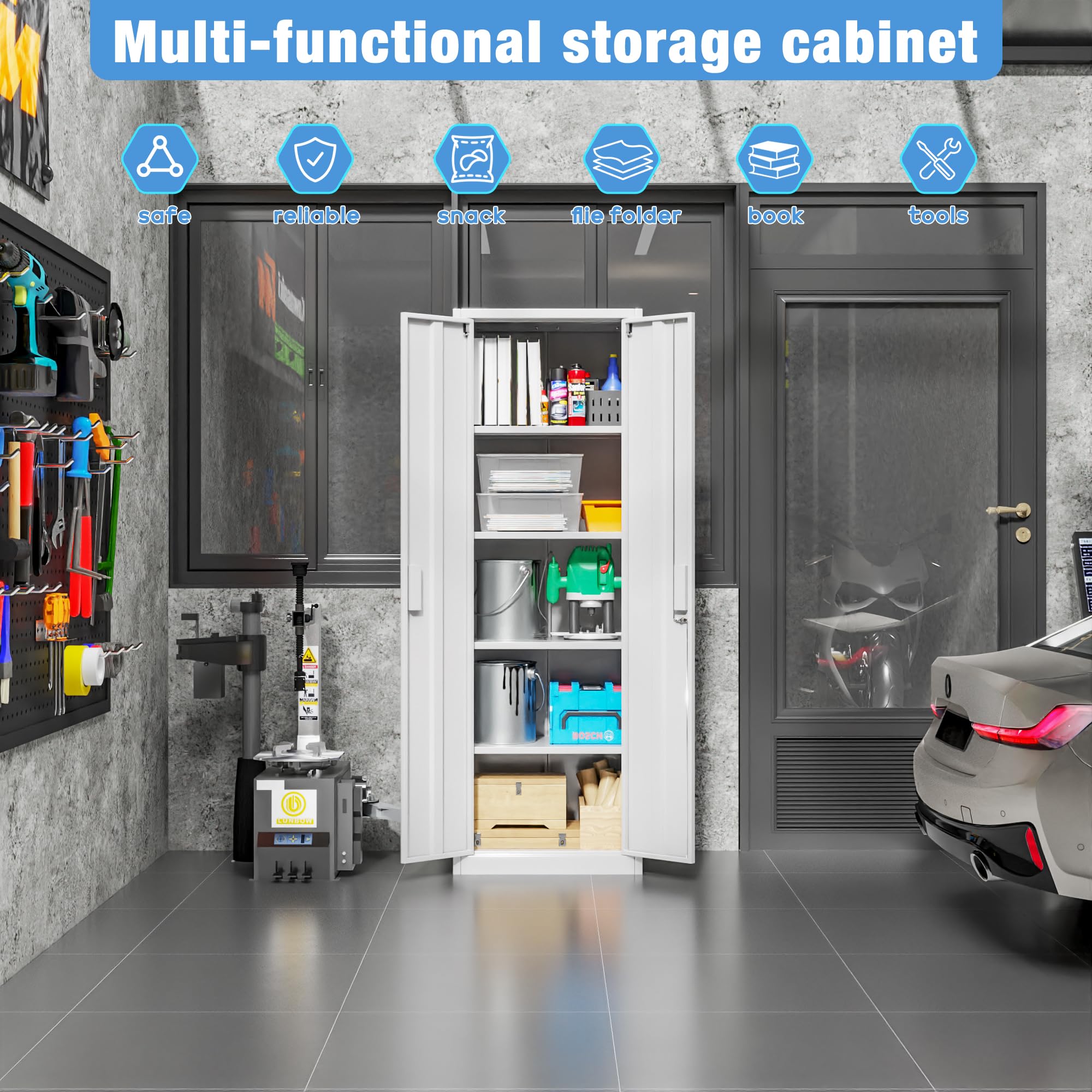 Metal Storage Cabinet with 2 Door and 3 Adjustable Shelves,140X80x40CM Steel Cabinet for Warehouse,Garage,Home,Office,Easy Assemble Required(Black/White)