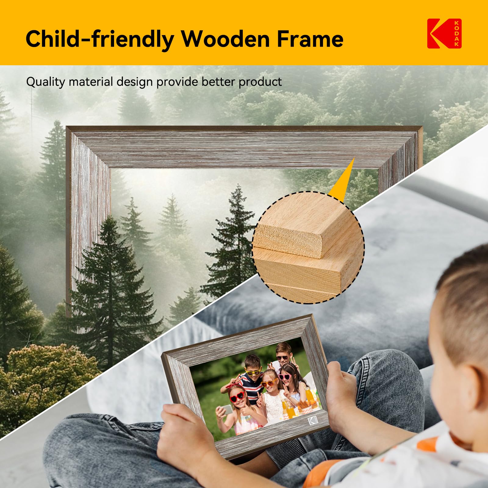 KODAK Digital Photo Frame WiFi Digital Picture Frame 10.1 Inches, FHD 1920*1200 IPS Touchscreen, Wooden Smart Electronic Frame with 32GB Memory, Easy to Share Photo, Video via APP with Your Loved Ones