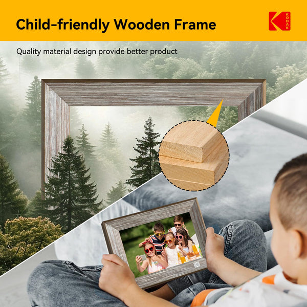 KODAK Digital Photo Frame WiFi Digital Picture Frame 10.1 Inches, FHD 1920*1200 IPS Touchscreen, Wooden Smart Electronic Frame with 32GB Memory, Easy to Share Photo, Video via APP with Your Loved Ones