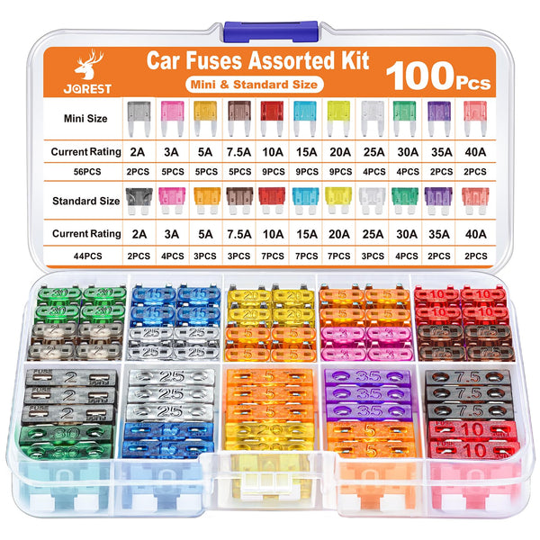 JOREST 300Pcs Car Fuses Assorted Kit, 160 Mini Blade Fuses Automotive + 90 Standard Mixed Fuses + 50 Micro Fuse Set + Fuse Puller – for RV Truck Motorcycle(2Amp 3A 5A 7.5A 10A 15A 20A 25A 30A 35A 40A)