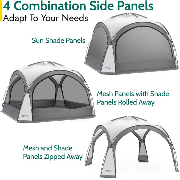 Trail Gazebo with Zip Away Sides, Dome Event Shelter for Outdoor Camping Garden Festival, Waterproof 2000mm, UPF50+ UV Sun Protection, Travel Bag, 3.5m x 3.5m x 2.3m (Grey)