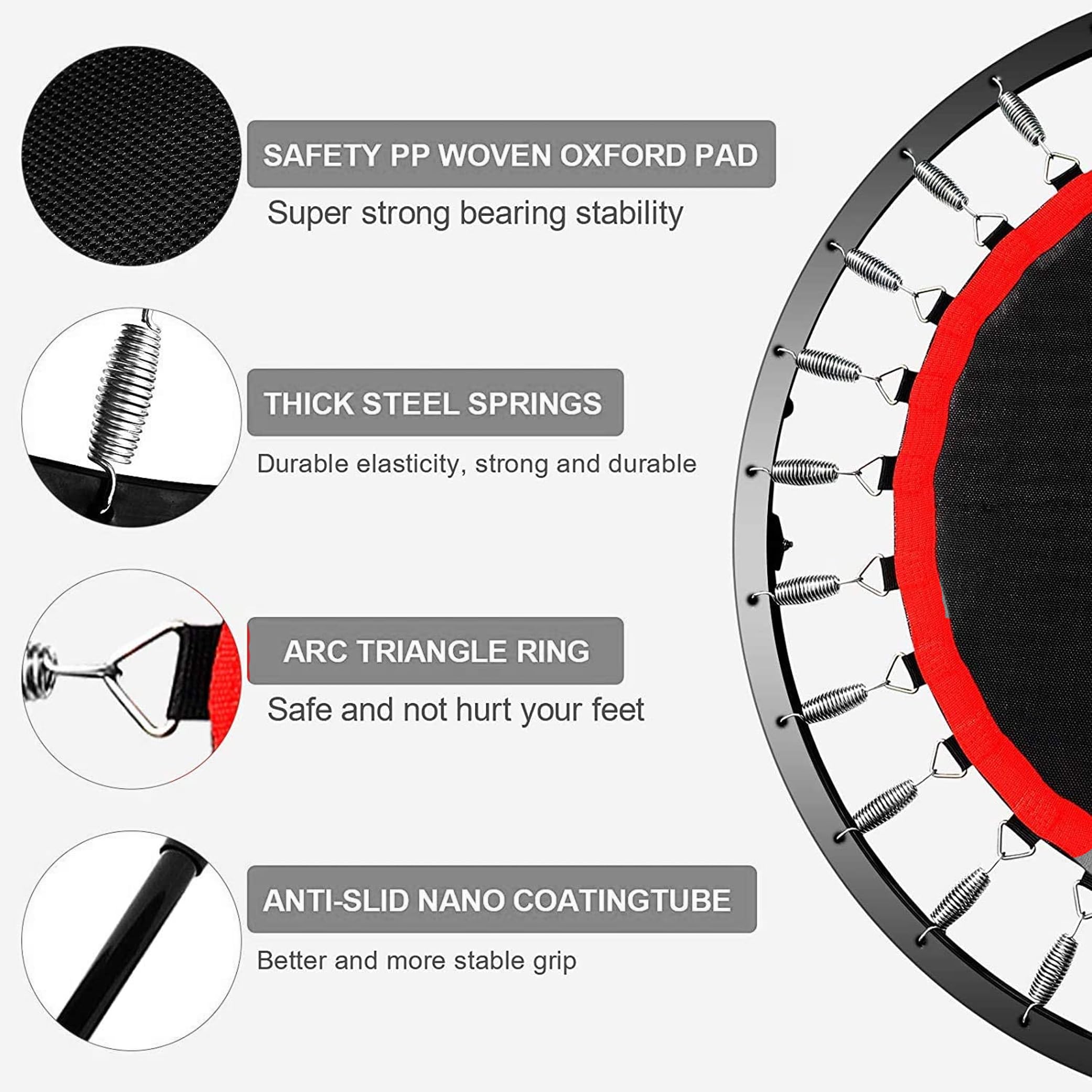 FK Sports Foldable Fitness Rebounder Trampolines, 40" Foldable Mini Trampoline, Round Mini Fitness Trampoline a indoor trampoline (40" without T bar