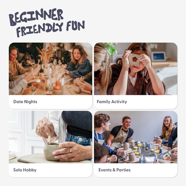 Sculpd Pottery Starter Kit - Complete Air Dry Clay + Painting Beginner Set for 2 Adults: Includes Sculpting Tools, Acrylic Paint, Brushes, Easy Guide,