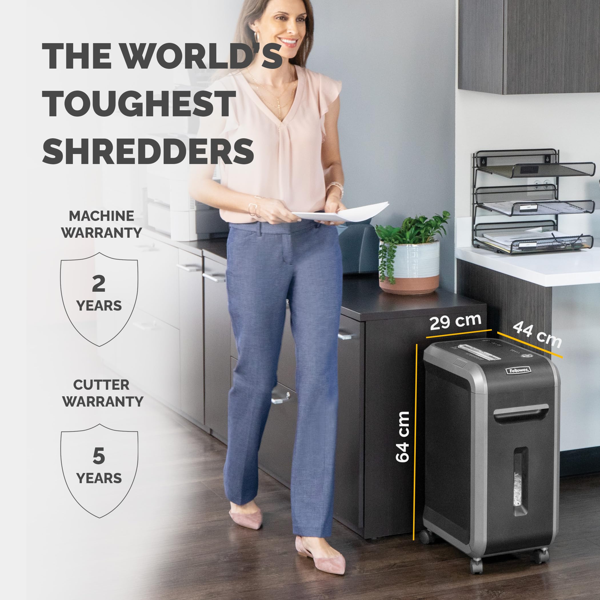 Fellowes 18 Sheet Paper Shredder for Office Use - 100% Jam Proof Cross Cut Shredder - 99Ci Shreds for 30 Minutes - Powershred Office Shredder with Large 34 Litre Pull-Out Bin - DIN Level P4 - Black