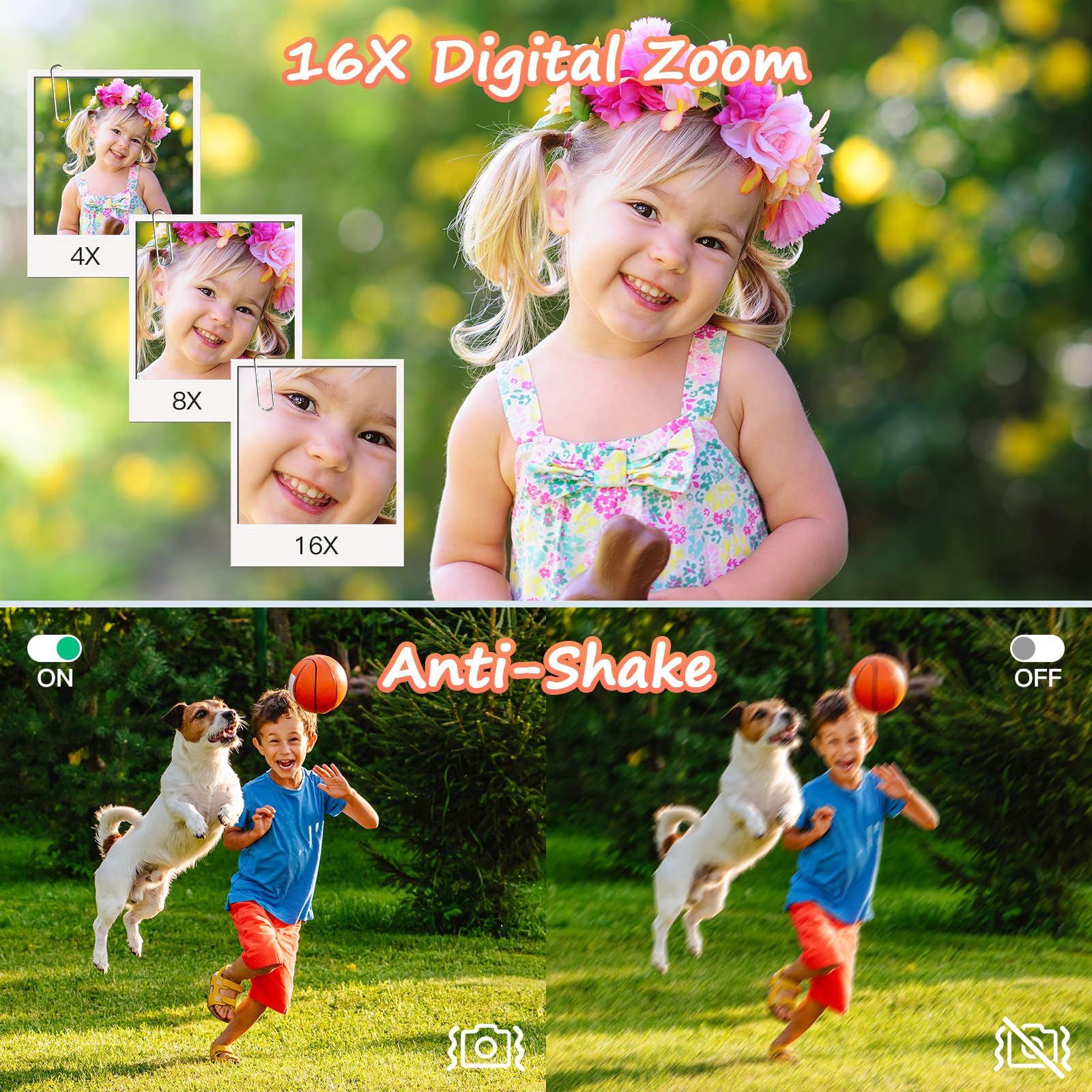 Digital Camera 1080P FHD 44MP with 2.4" LCD Screen,16X Digital Zoom, Compact Portable Vlogging Camera with 32gb SD Card for Kids Teen Students Beginner (Silver)