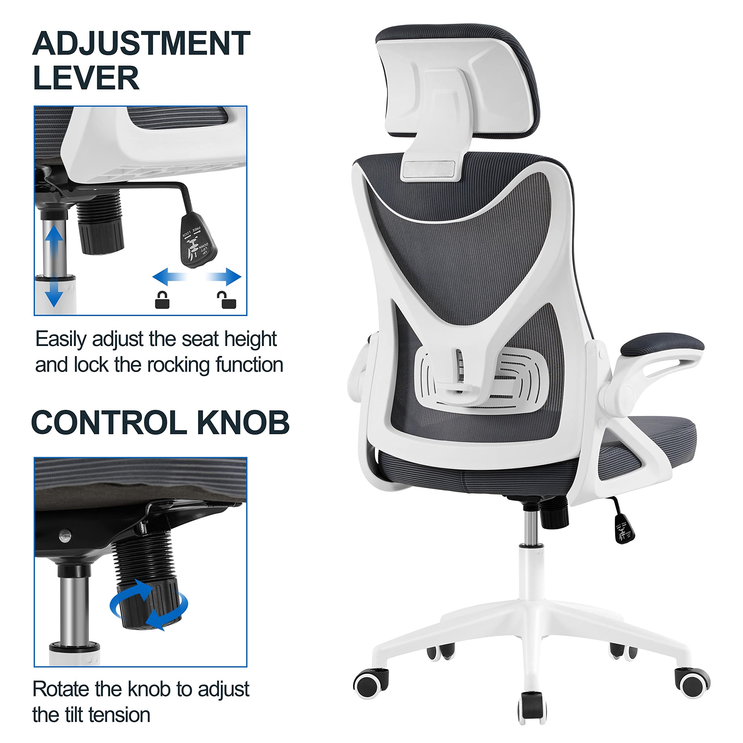 Yaheetech High Back Home Office Chair Ergonomic Swivel Desk Chair with Arms and Height Adjustable Back Support for Home Study or Manager Work White/Pink