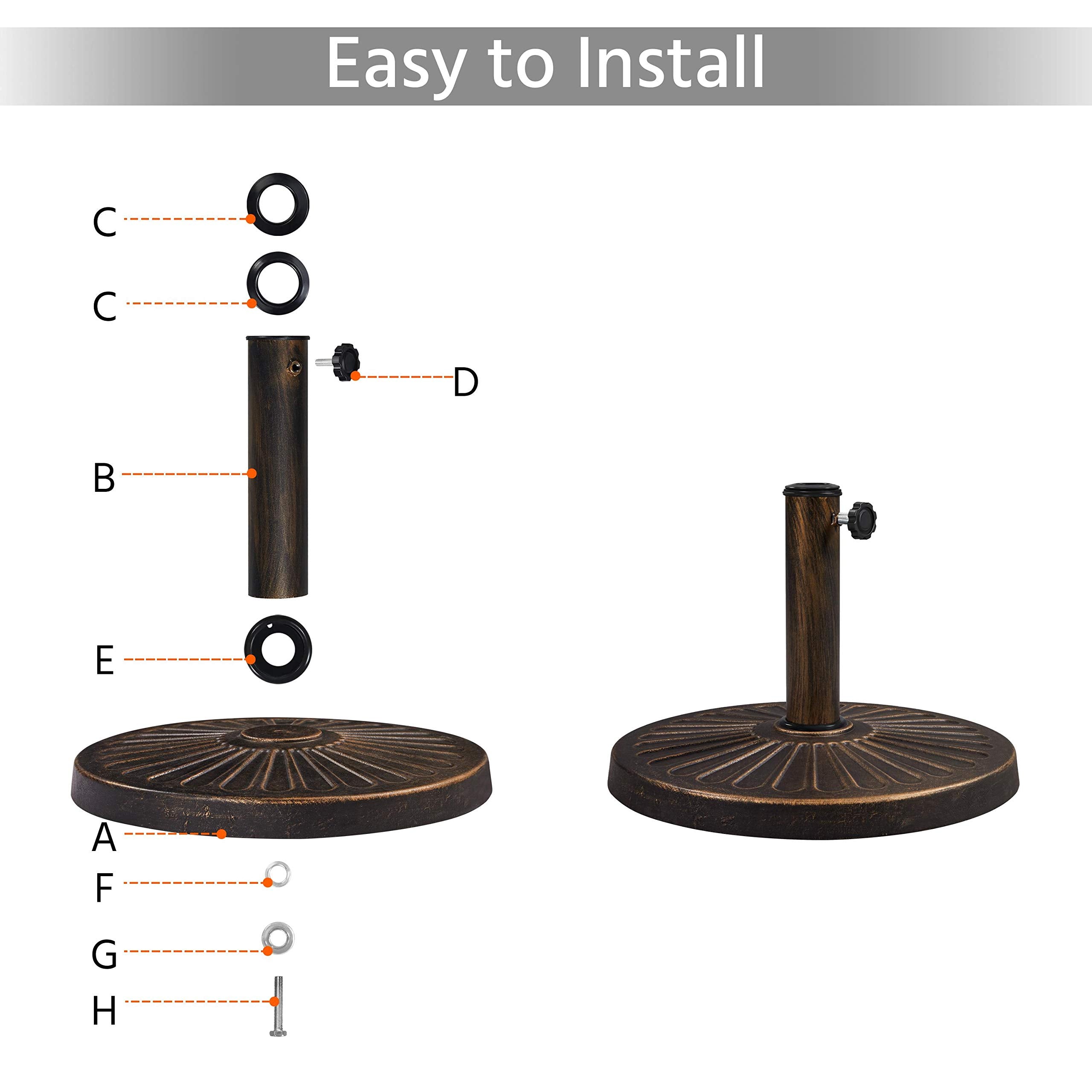 Yaheetech 10kg Patio Umbrella Stand Parasol Base Weight Heavy Duty Garden Parasol Stand Holder Round Iron Umbrella Base Stand Bronze