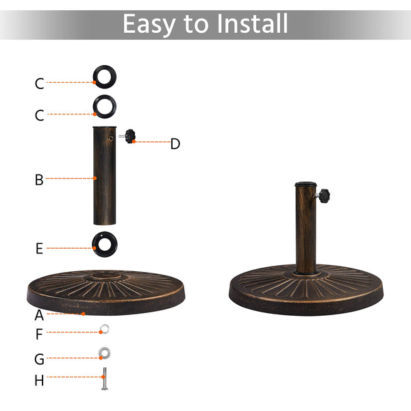 Yaheetech 10kg Patio Umbrella Stand Parasol Base Weight Heavy Duty Garden Parasol Stand Holder Round Iron Umbrella Base Stand Bronze