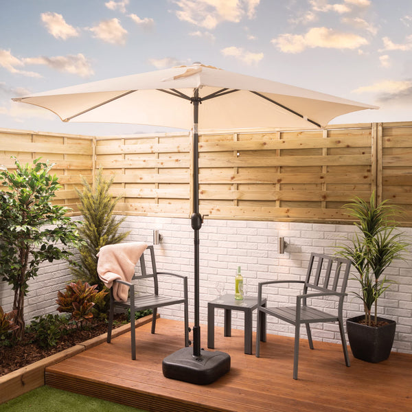 Alfresia 2.7 Metre Parasol - Round with Push Button Tilt, Outdoor Table Parasol Umbrella with Crank Handle, Garden Patio Sun Shade, Grey, Easy Assemble