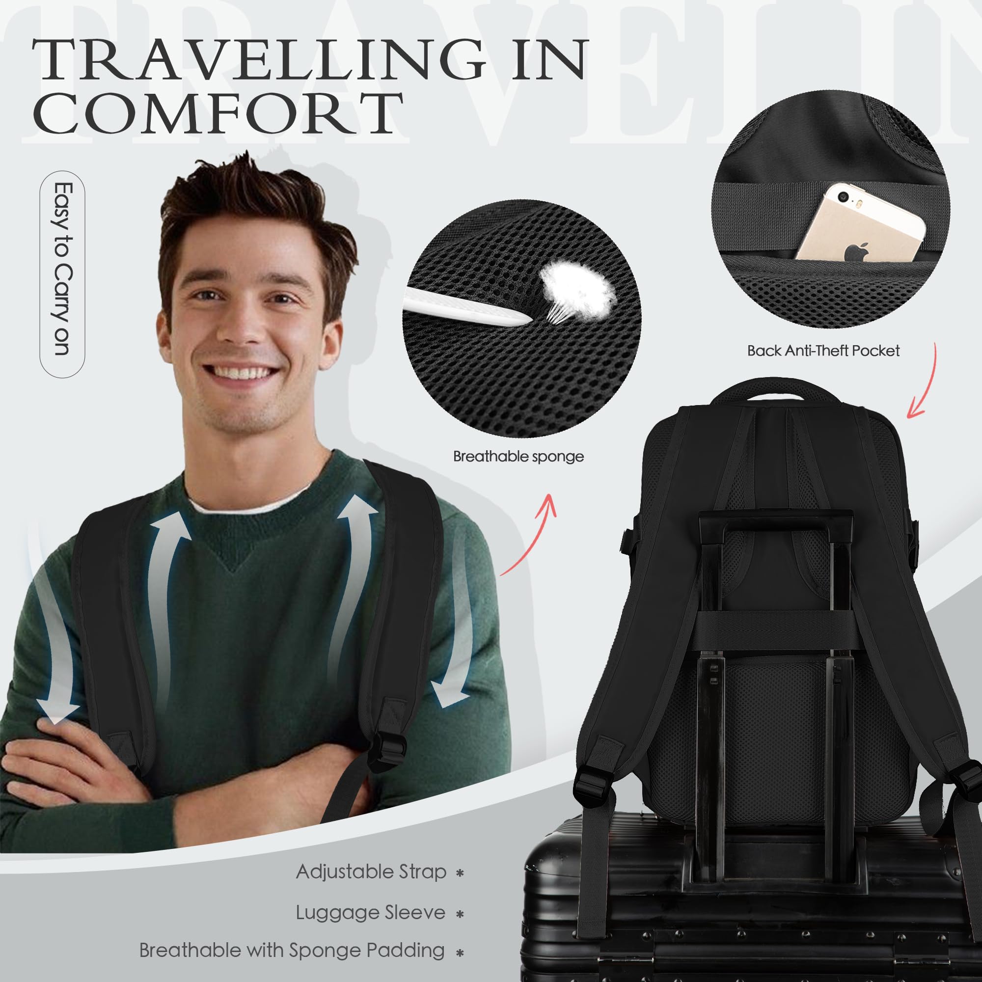 for Ryanair Cabin Bags 40x20x25 Underseat Cabin Bag Carry Ons Hand Luggage Bag Travel Backpack Cabin Size for Ryanair Backpack with Charging Hole