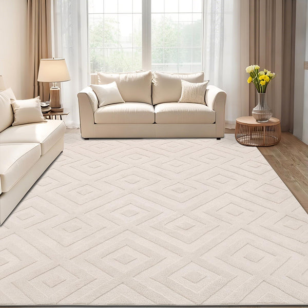 SHACOS Washable Rug Living Room 160 x 230 cm Large Rug Modern Cream Area Rug for Living Room, Bedroom, Non-Slip Rug, Ultra Soft Shaggy Floor Carpet,