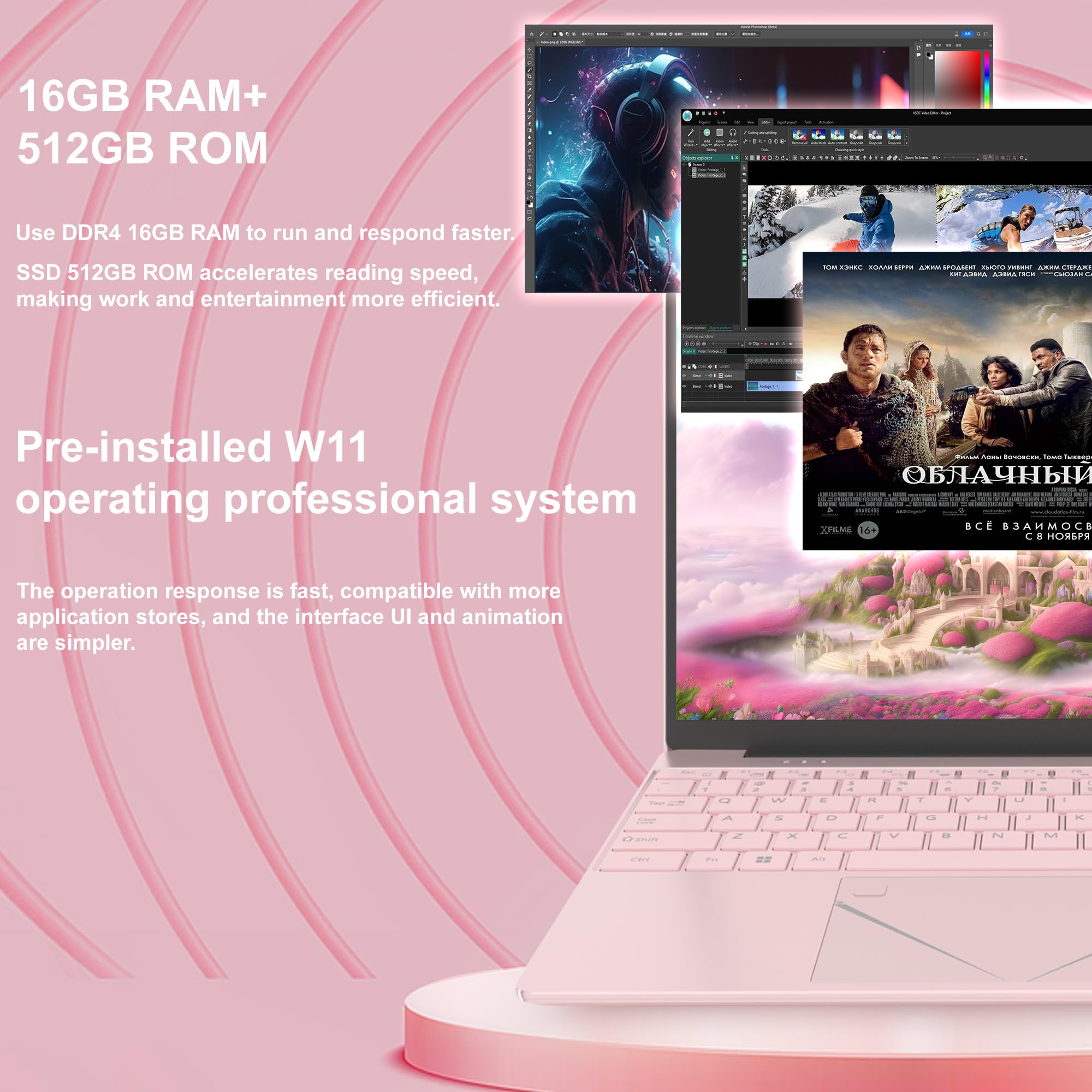 15.6" Laptop - 16GB RAM 512GB SSD PC Laptop, Quad-Core N95 Processor Up to 3.1GHz, Computers with USB3.0,Ethernet port,Touch ID, WiFi, BT4.2, for Students/Business