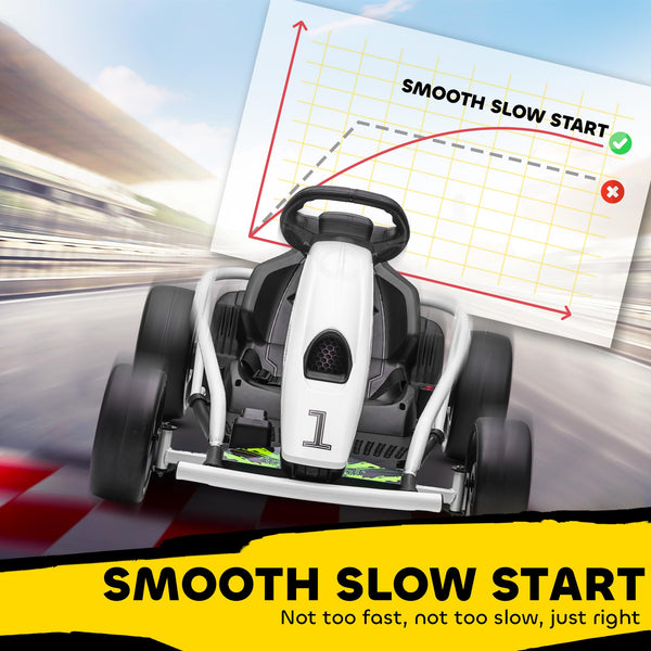 HOMCOM 24V Electric Go Kart for Kids, Ride-On Racing Go Kart with Slow Start, Music, Horn Honking and Safety Belt, for 8-12 Years Old, Blue