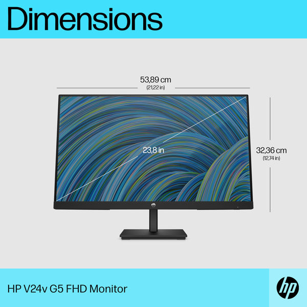 HP 24 Inch FHD Monitor | Full HD VA LCD Display | 75hz Refresh Rate | 250 Nits Brightness | 3000:1 Contrast Ratio | AMD FreeSync Technology | Adjustable Tilt | 1x HDMI 1.4, 1x VGA | Black | V24v G5