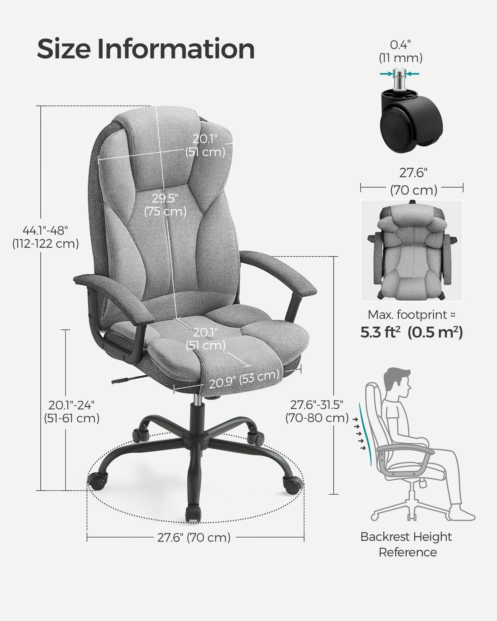 SONGMICS Office Chair, Desk Chair, Gaming Chair with Armrests, Swivel Computer Chair, Executive Office Chair, Adjustable Height, Tilt Function, Home Office, Study, Ink Black OBG57BUKV1