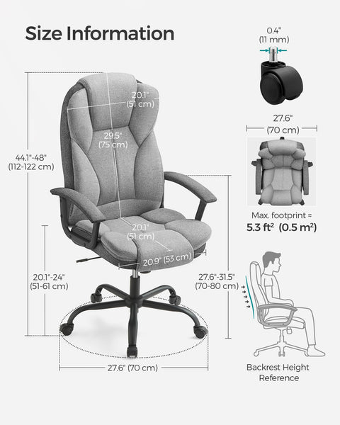 SONGMICS Office Chair, Desk Chair, Gaming Chair with Armrests, Swivel Computer Chair, Executive Office Chair, Adjustable Height, Tilt Function, Home Office, Study, Ink Black OBG57BUKV1