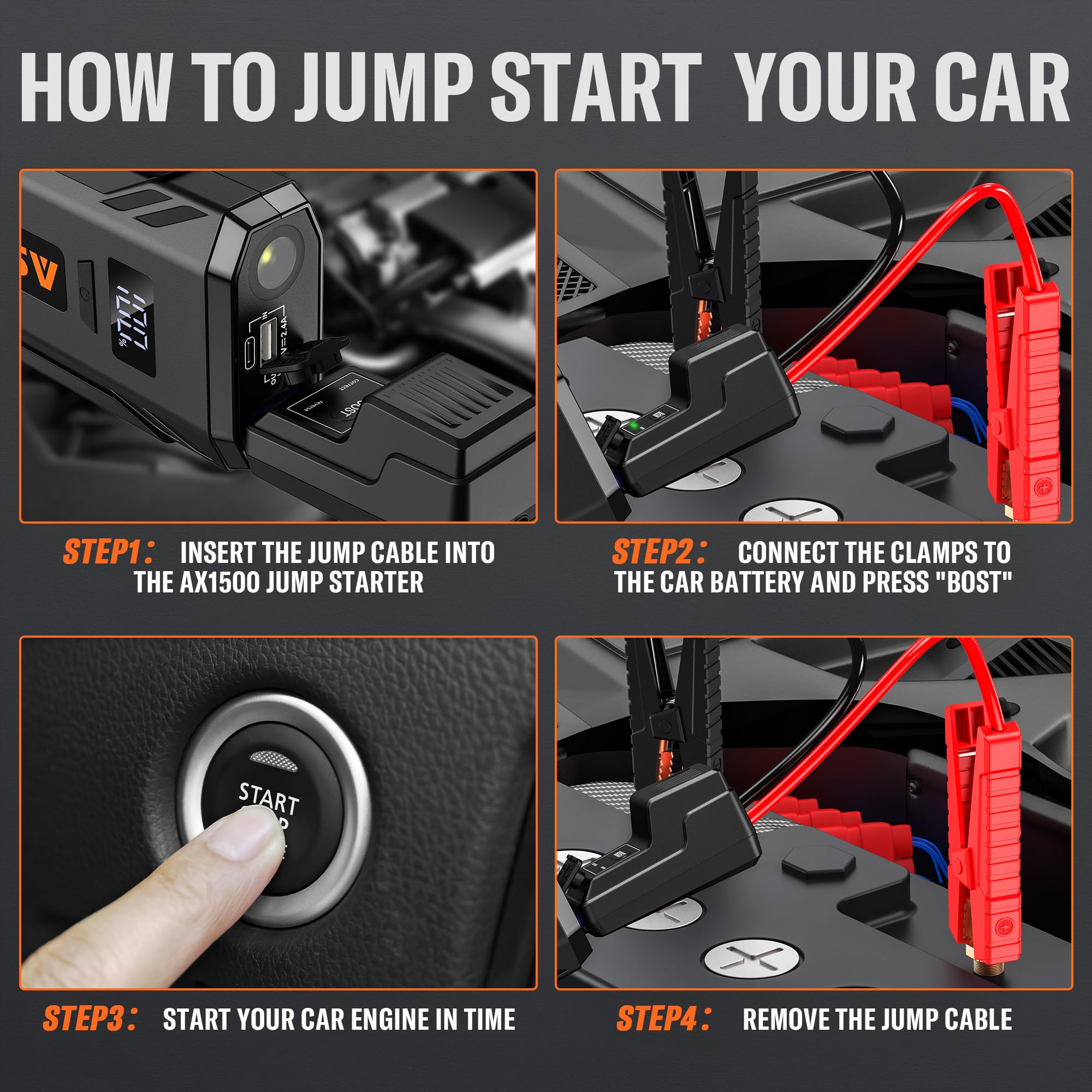 ASPERX 4000A Jump Starter Power Pack (up to All Gas or 10L Diesel Engine), 12V Car Battery Booster Pack Portable Jump Starter Power Bank with LED Display & USB-C for RV Truck SUV