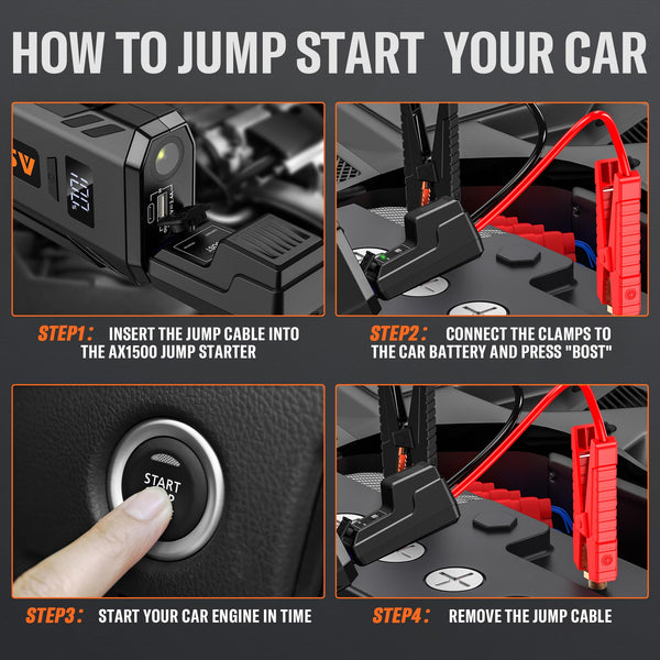 ASPERX 4000A Jump Starter Power Pack (up to All Gas or 10L Diesel Engine), 12V Car Battery Booster Pack Portable Jump Starter Power Bank with LED Display & USB-C for RV Truck SUV