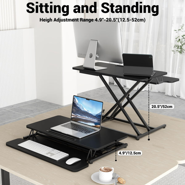 ERGOMAKER Standing Desk Converter, 36"/91cm Wide Height Adjustable Quick Sit to Stand Up Desk Riser for Dual Monitor
