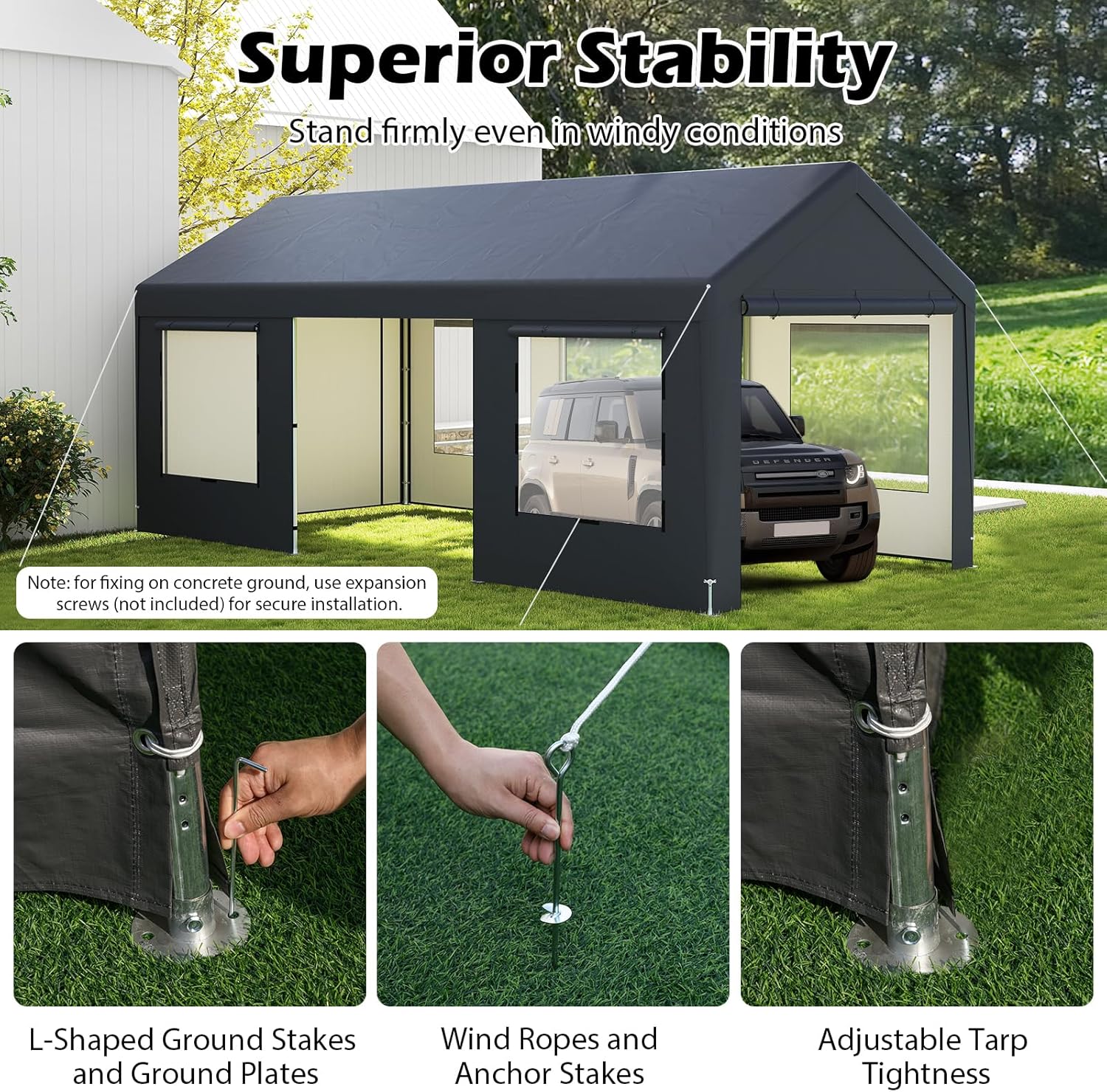 COSTWAY 3mx6m Carport, Heavy Duty Galvanized Car Canopy with 8 Removable Sidewalls & Adjustable Tarp, UV Resistant Waterproof Garage Boat Shelter Party Tent for Outdoor Garden