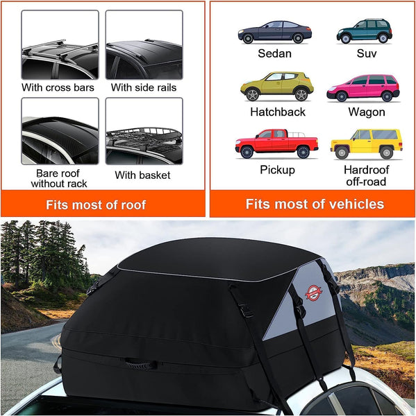 Sailnovo Roof Box Roof Bag 580L/20 Cubic Waterproof Car Roof Bag with 6 Door hooks, Soft-Shell Large Roof Cargo Carrier Bags for Cars without/with Roof Bars/Rack/Rails, Black