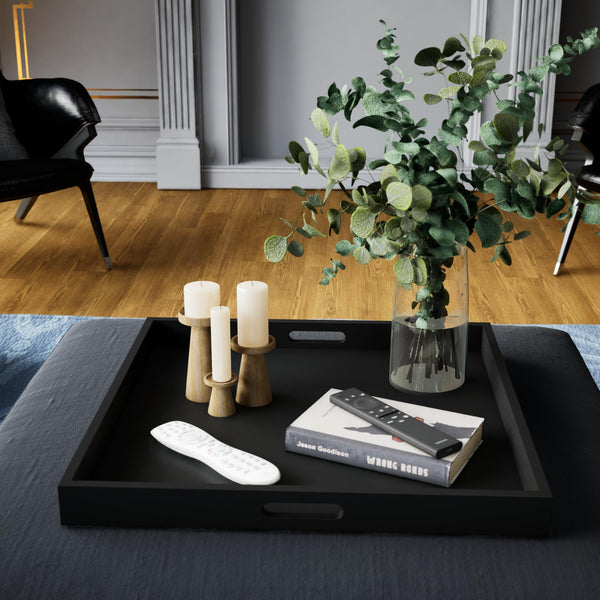 Hanobe Square Large Ottoman Tray: Modern Extra Large Black Serving Decorative Trays with Cutout Handles for Living Room Coffee Table Home, 20"