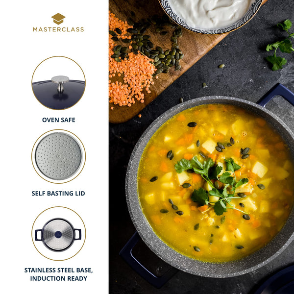 MasterClass Casserole Dish With Lid, Medium 4L/24 cm, Lightweight Cast Aluminium, Induction Hob And Oven Safe, Black