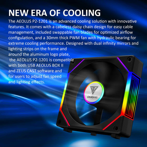 GAMDIAS 120mm ARGB PC Case Fans, Computer Case Fan, Cabless Daisy Chain Connection, Dual Infinity Mirror Lighting, Swappable Fan Blade for Reverse Airflow, Performance 30mm Thick, With Control Box
