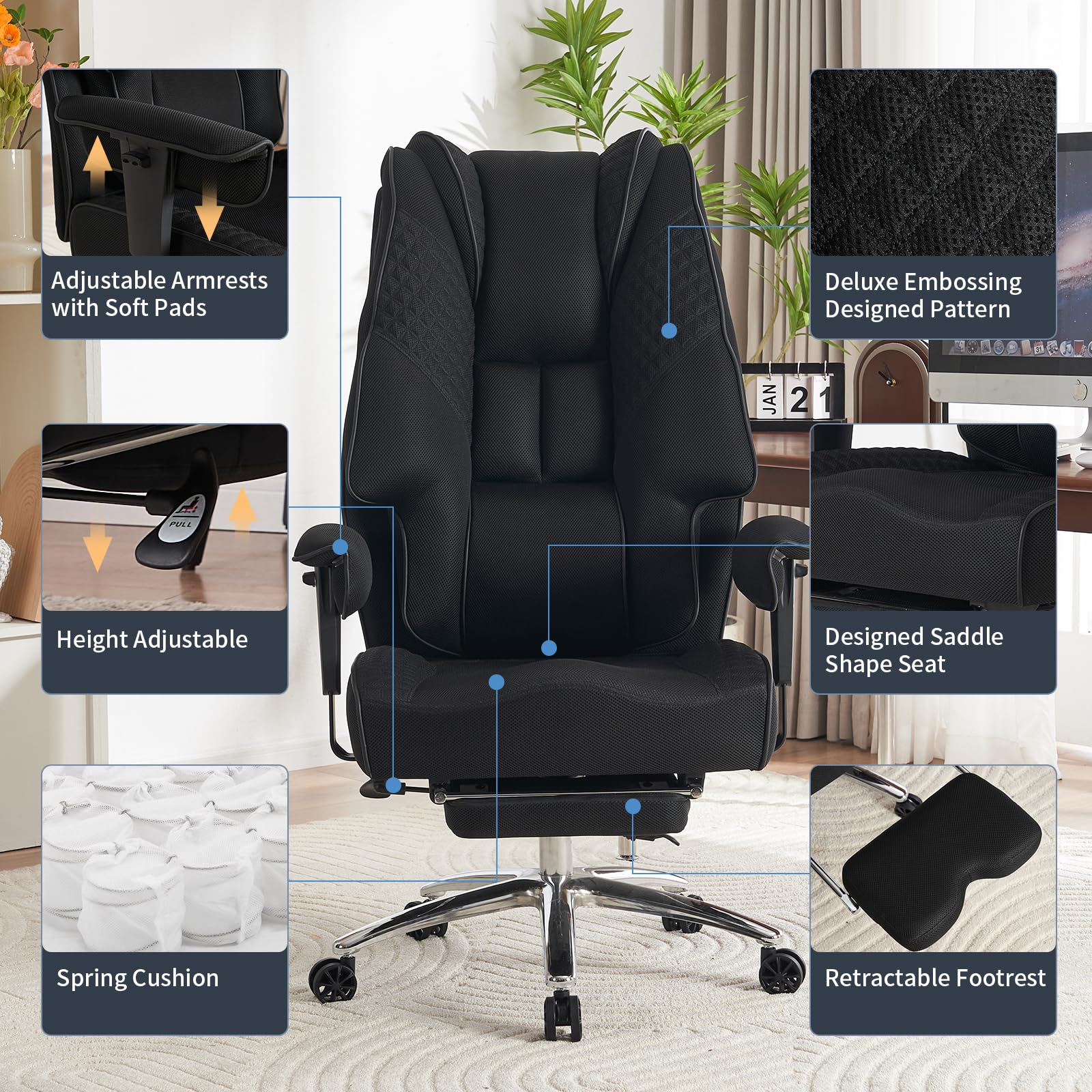 EXCEBET Ergonomic Office Chair – High Back PU Leather Executive Desk Chair with Adjustable Armrests, Swivel Computer Chair for Home/Office, Heavy Duty Support up to 400 lbs