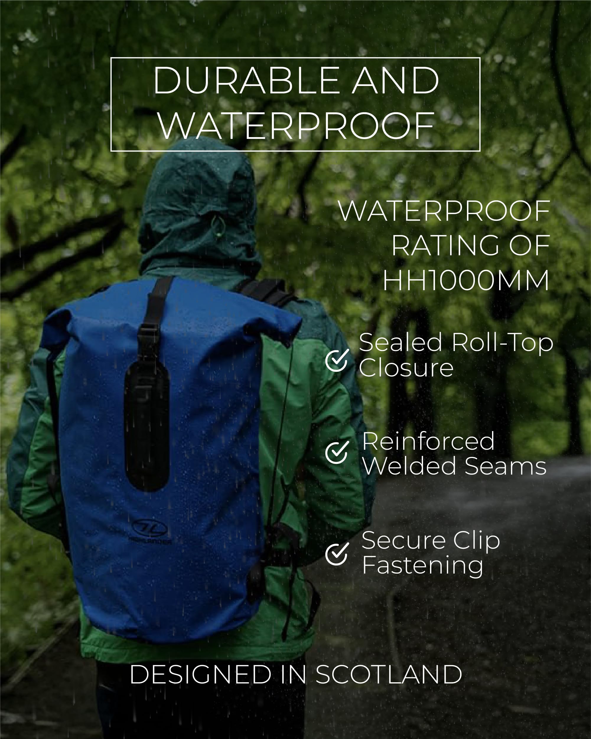 Highlander Waterproof Dry Bag 70L - Duffle Roll Top Backpack - Removable Backpack Adjustable Style Straps - Ideal for Canoeing, Fishing, Rafting,