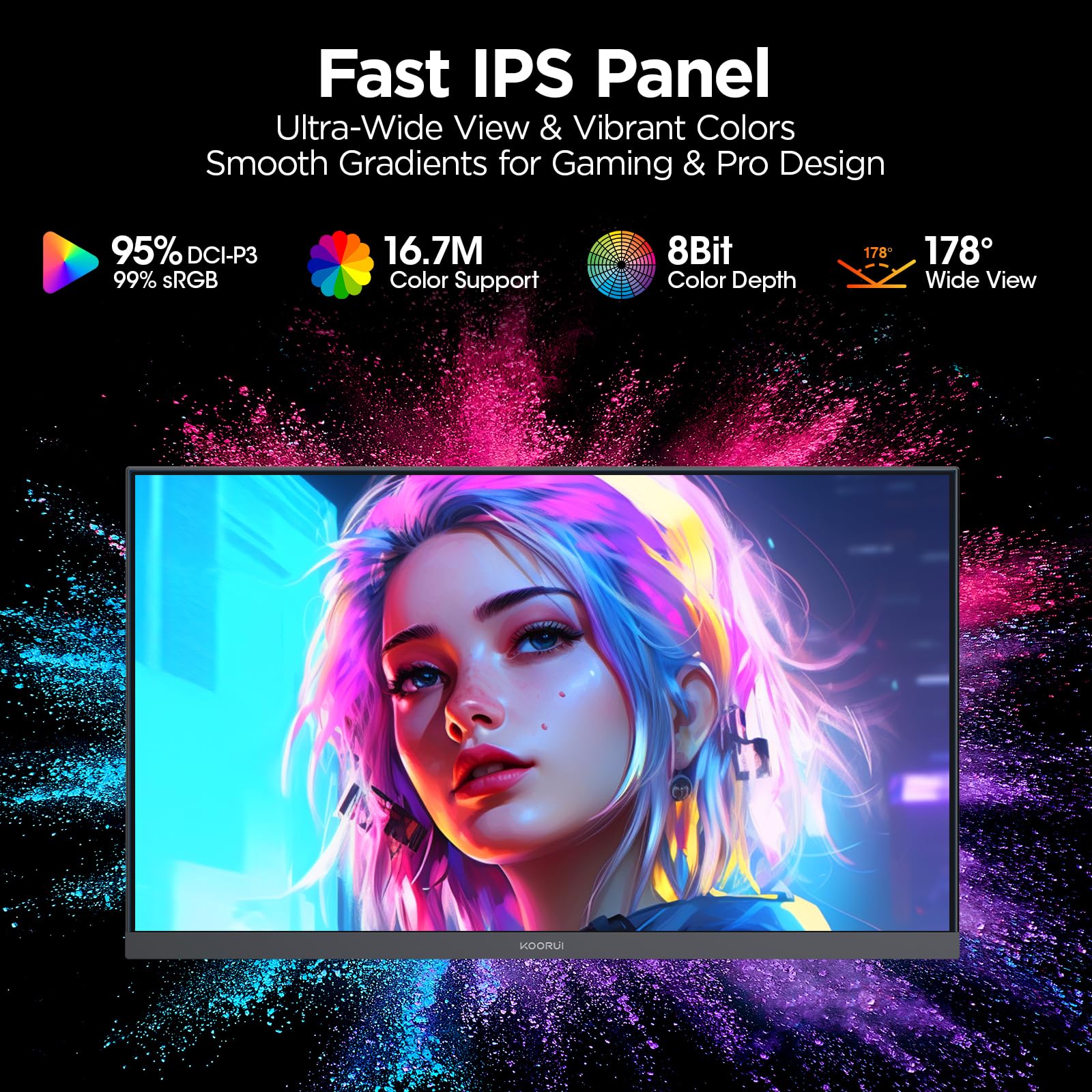 KOORUI 32 inch Curved Gaming Monitor,1440p(2560x1440),170Hz.1ms, 2K, QHD,VA 1500R, HDR10,Adaptive Sync, VESA & Eye Care Ultra-Thin Support DP/HDMI