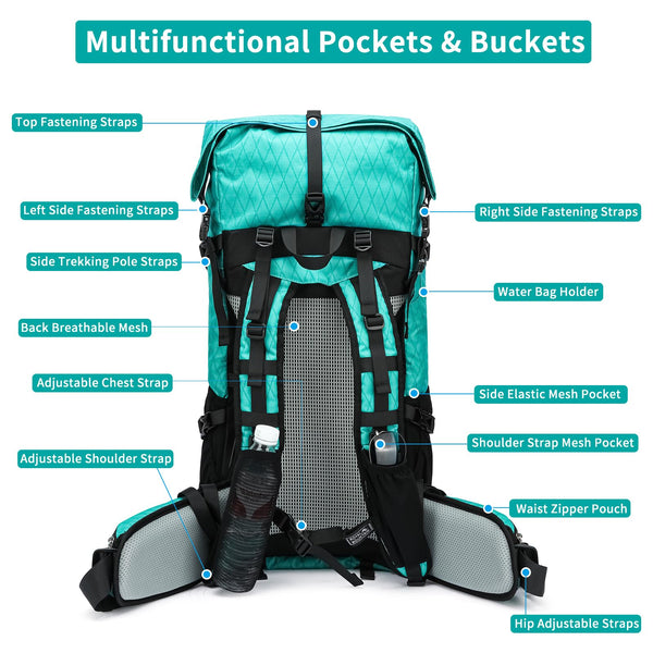 POWER KING 40L Expandable TO 50L Hiking Backpack,Upgraded X-PAC Scratch-proof Lightweight Large Rucksack for Mens Women, Outdoor Roll Top Camping Packsack, Fit for 15.6'' Laptop