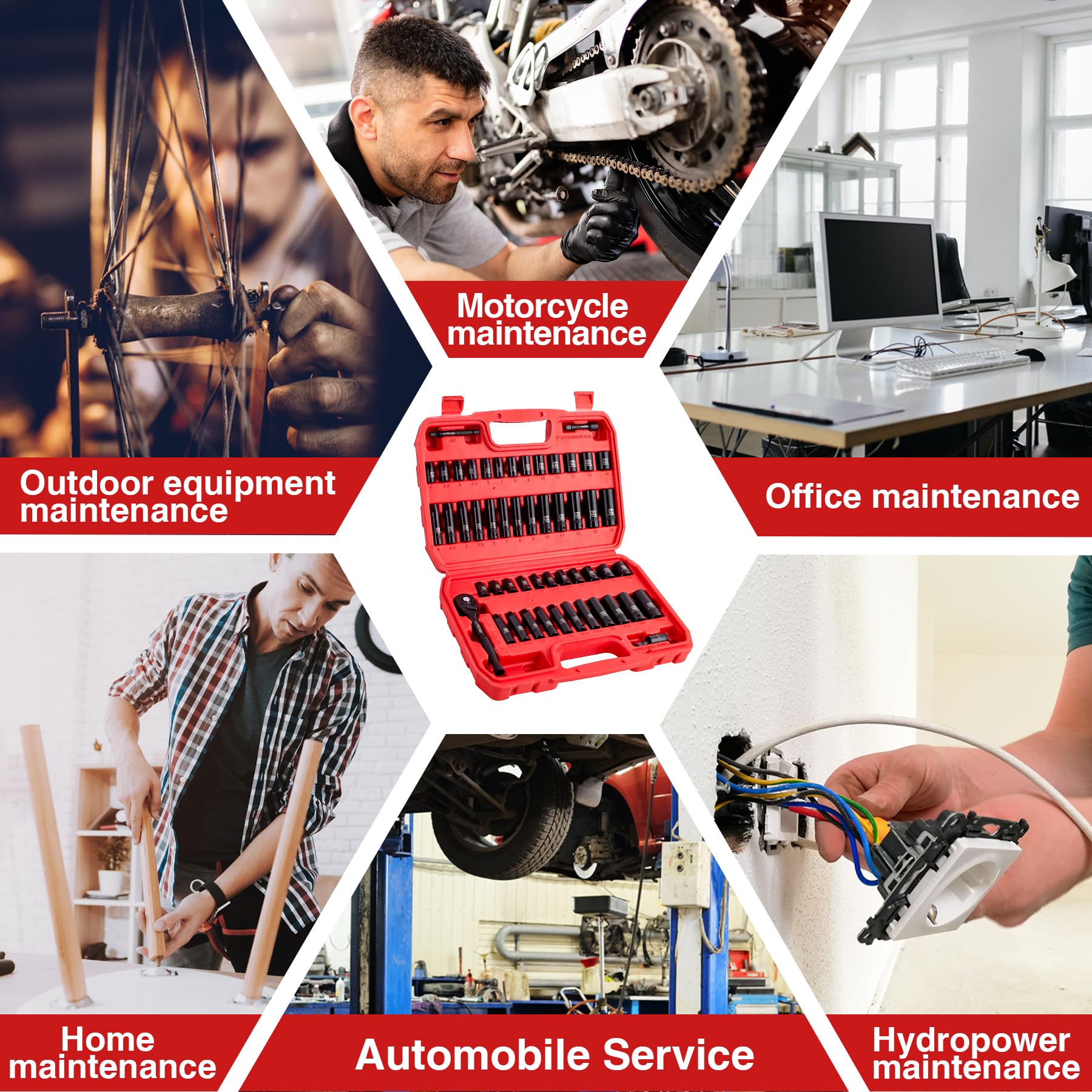 LLNDEI 1/4-Inch Drive Impact Socket Set, 52 PCS Mechanic Tool Set with Ratchet & Adapter, CR-V, Metric and Standard Full Sockets with Storage Tool Kit for Household & Automotive Repair & DIY Project