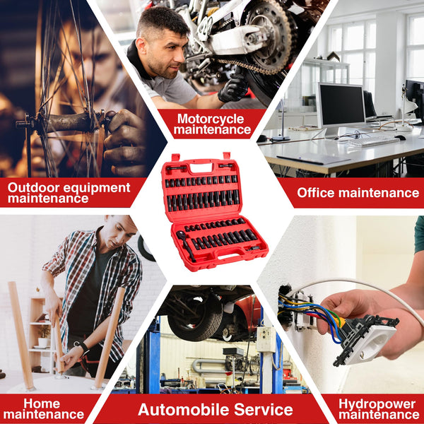 LLNDEI 1/4-Inch Drive Impact Socket Set, 52 PCS Mechanic Tool Set with Ratchet & Adapter, CR-V, Metric and Standard Full Sockets with Storage Tool Kit for Household & Automotive Repair & DIY Project