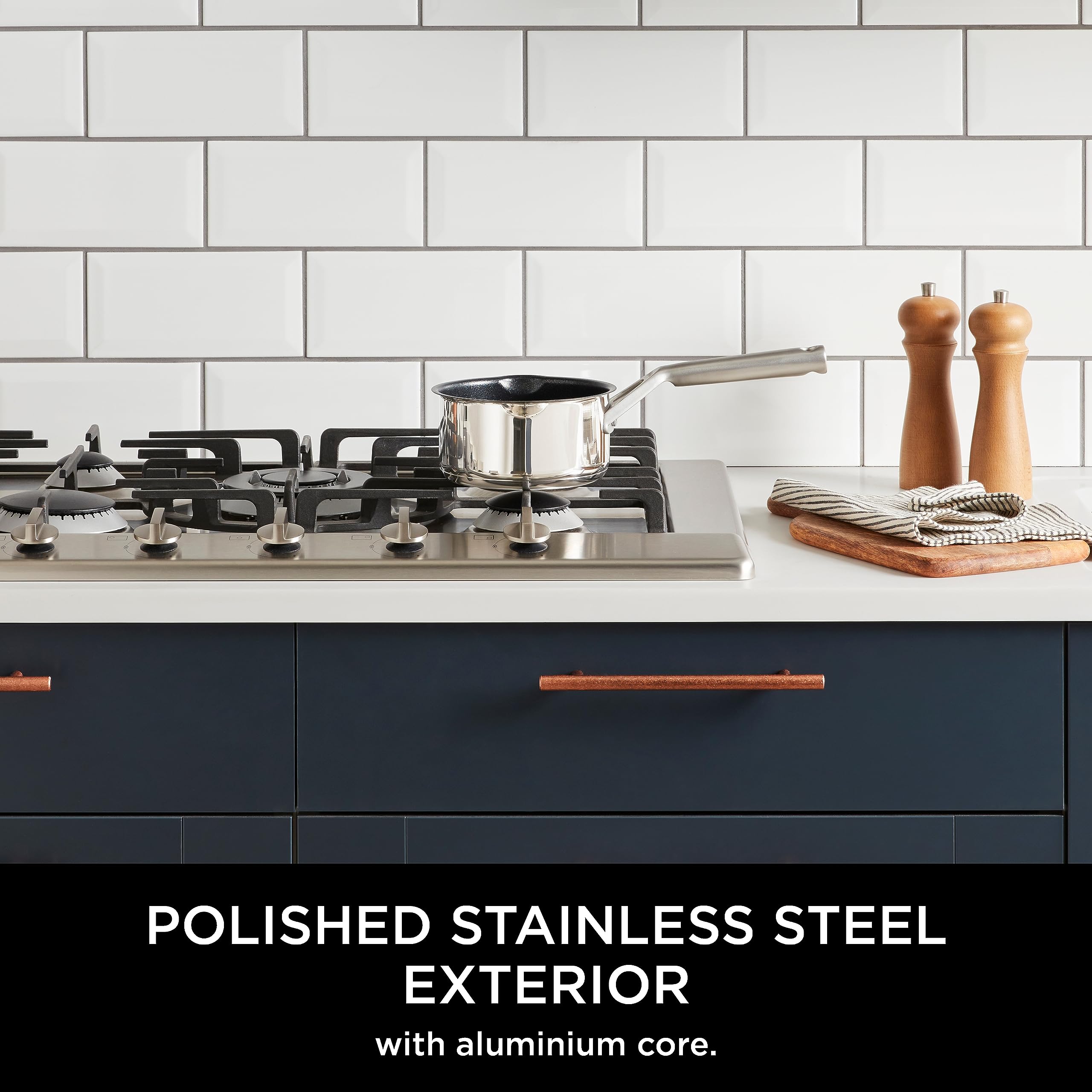 Ninja ZEROSTICK 5-Piece Pan Set, Long Lasting Non Stick,16cm, 18cm & 20cm Saucepans with oven-safe glass lids, 16cm Milk Pan, 24cm Frying Pan, Stainless Steel Cookware C6500UK