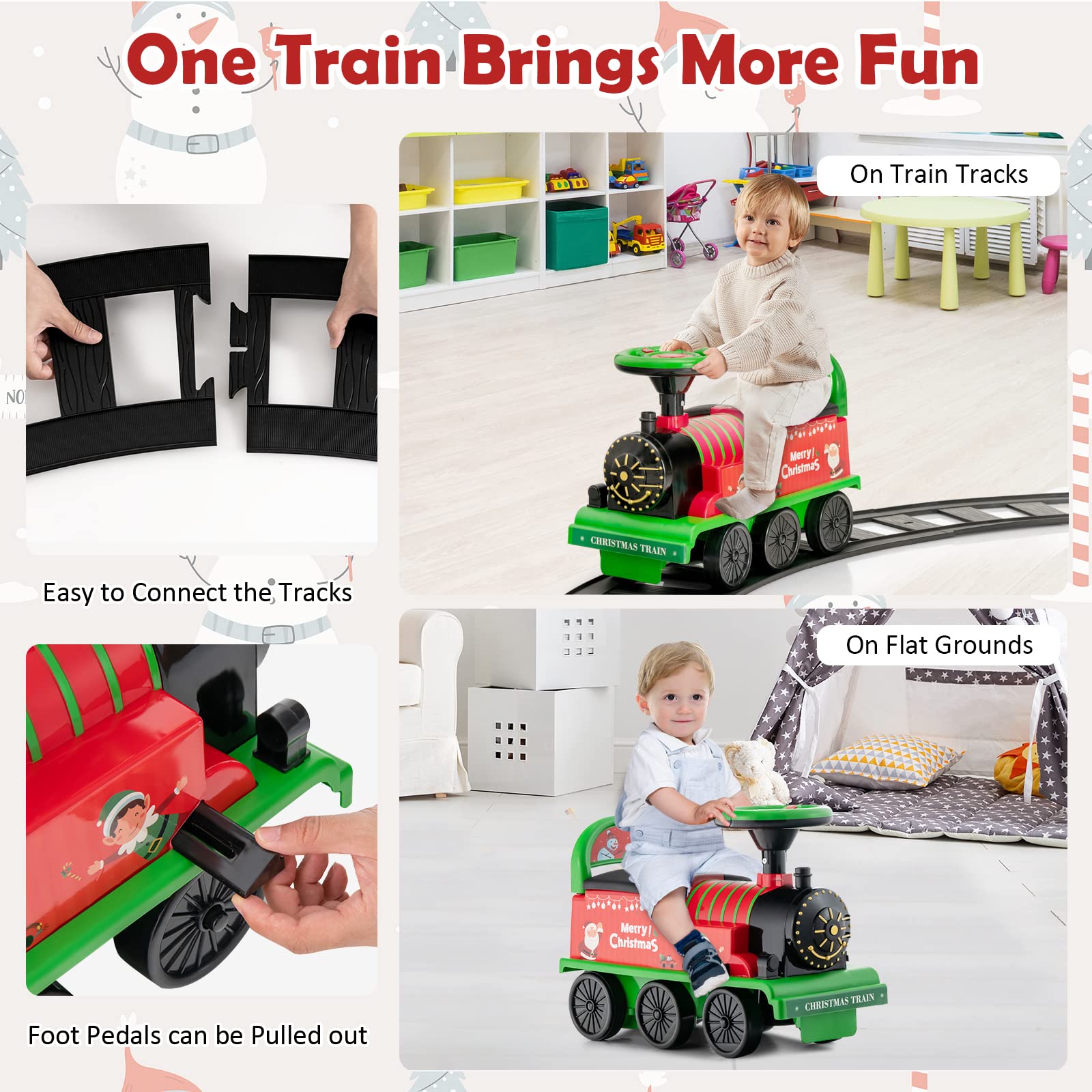Maxmass Ride On Train and Track, 6V Battery Powered Electric Car with Storage Seat, Music & Lights, Kids Ride On Toy for 18+ Months (Black)