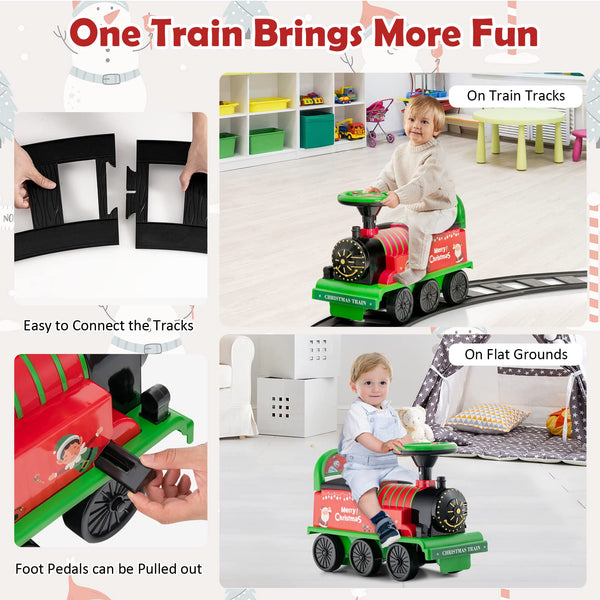 Maxmass Ride On Train and Track, 6V Battery Powered Electric Car with Storage Seat, Music & Lights, Kids Ride On Toy for 18+ Months (Black)
