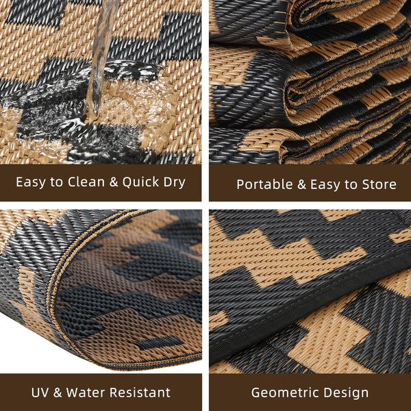 Enipate Geometric Outdoor Rugs for Patios Clearance, 182 x 274cm(6x9ft) Reversible & Easy Cleaning Patio Decking Rug, Portable Comfortable Woven