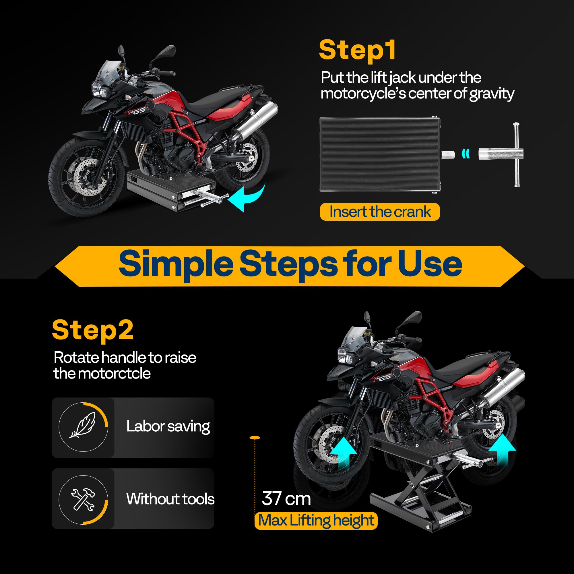 VIVOHOME Motorcycle Scissor Lift Jack Height Adjustable Heavy Duty Steel with Anti Slip Wide Deck Hoist Crank Center Stand 500KG Capacity for Motorcycles, ATVs, Dirt Bikes