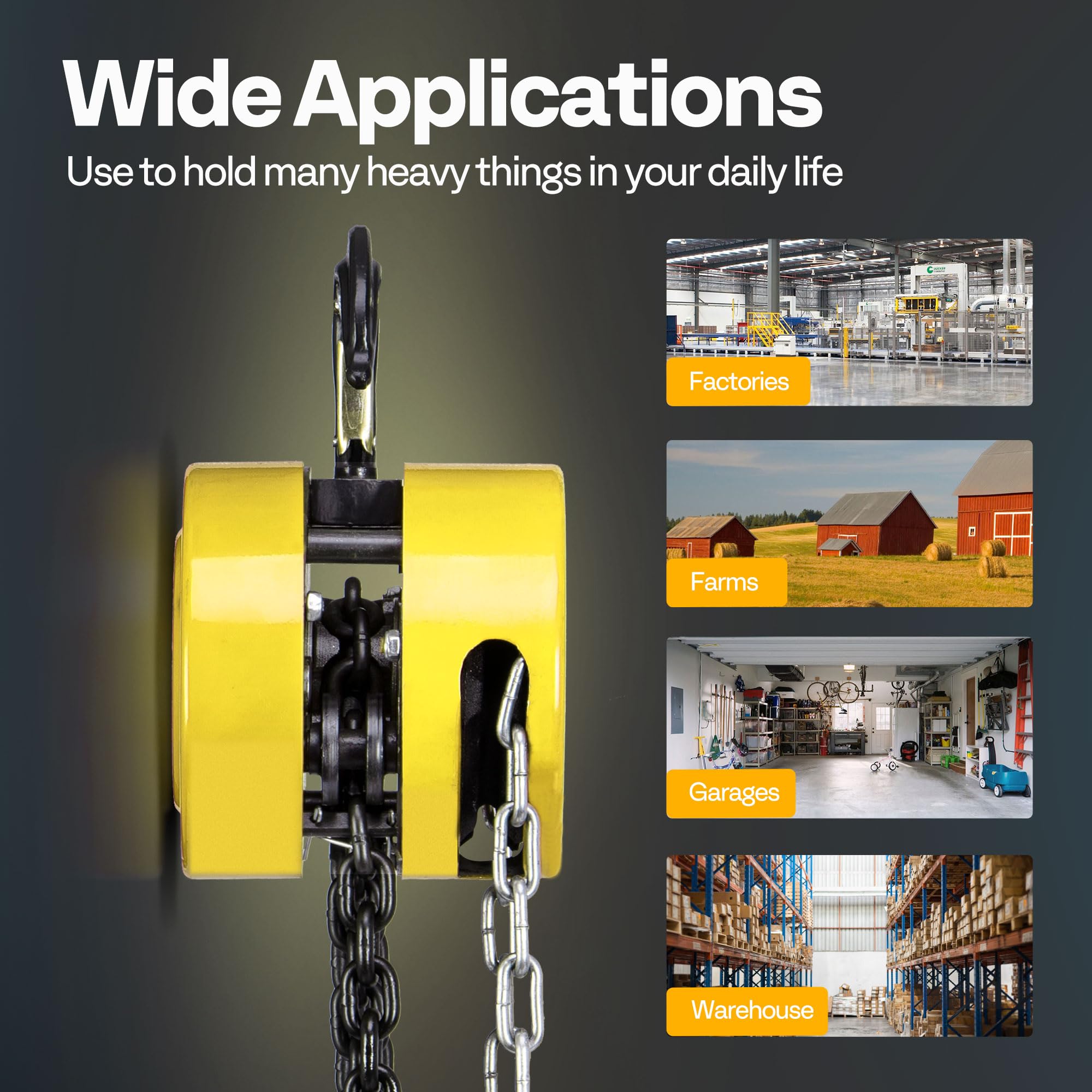 SPECSTAR Hand Chain Hoist 1250kg Capacity 3m with 2 Heavy Duty Hooks Manual Chain Fall for Warehouse Building Automotive Machinery