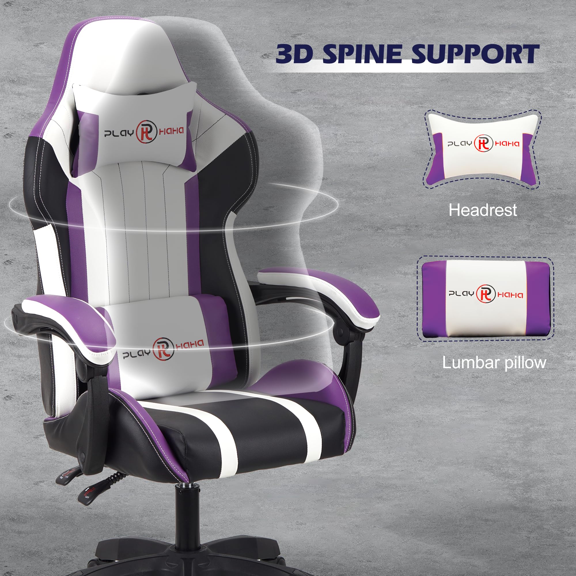 T-THREE.Ergonomic Leather Gaming Chair Height Adjustable with Headrest and Lumbar Support(Orange)