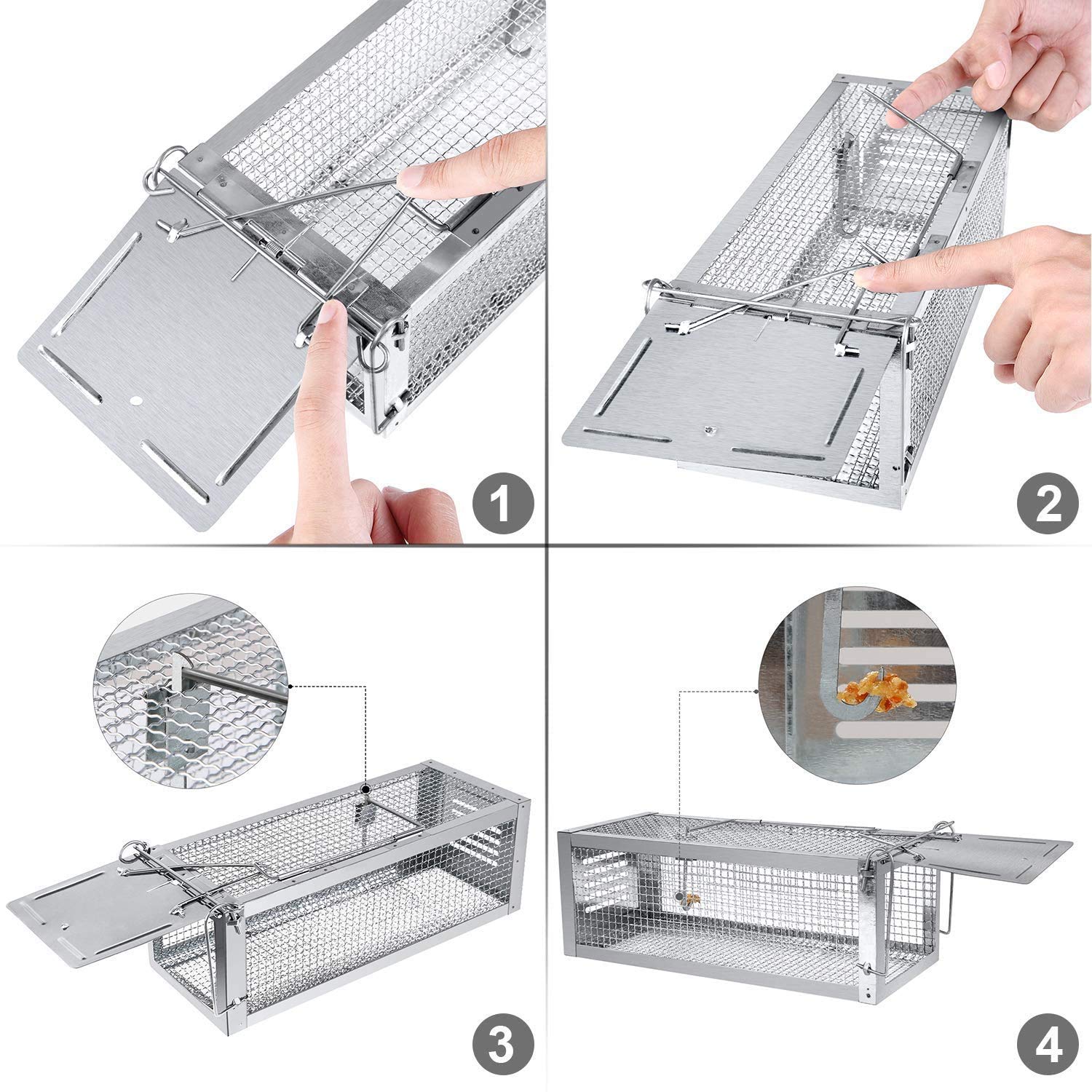 Humane Rat Traps, RatzFatz 2pcs Mouse Traps for Outdoors & Indoor, No Kill, No Harm, Reusable Live Catch Mousetrap, Pet Friendly Rat Catcher, Large 30